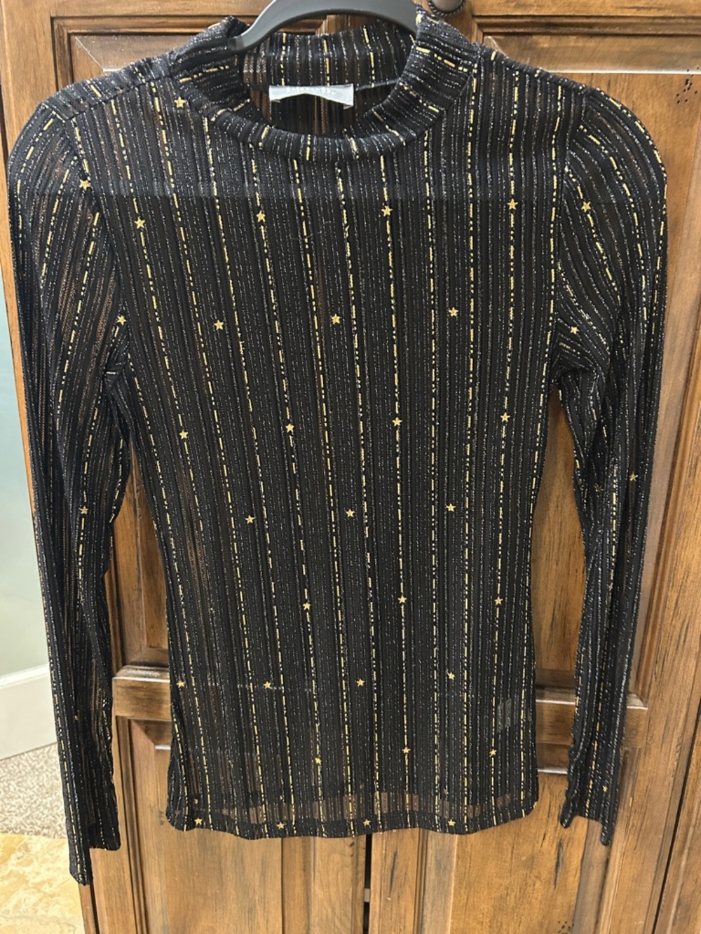 Black Long Sleeve Metallic Star Stripe Tee